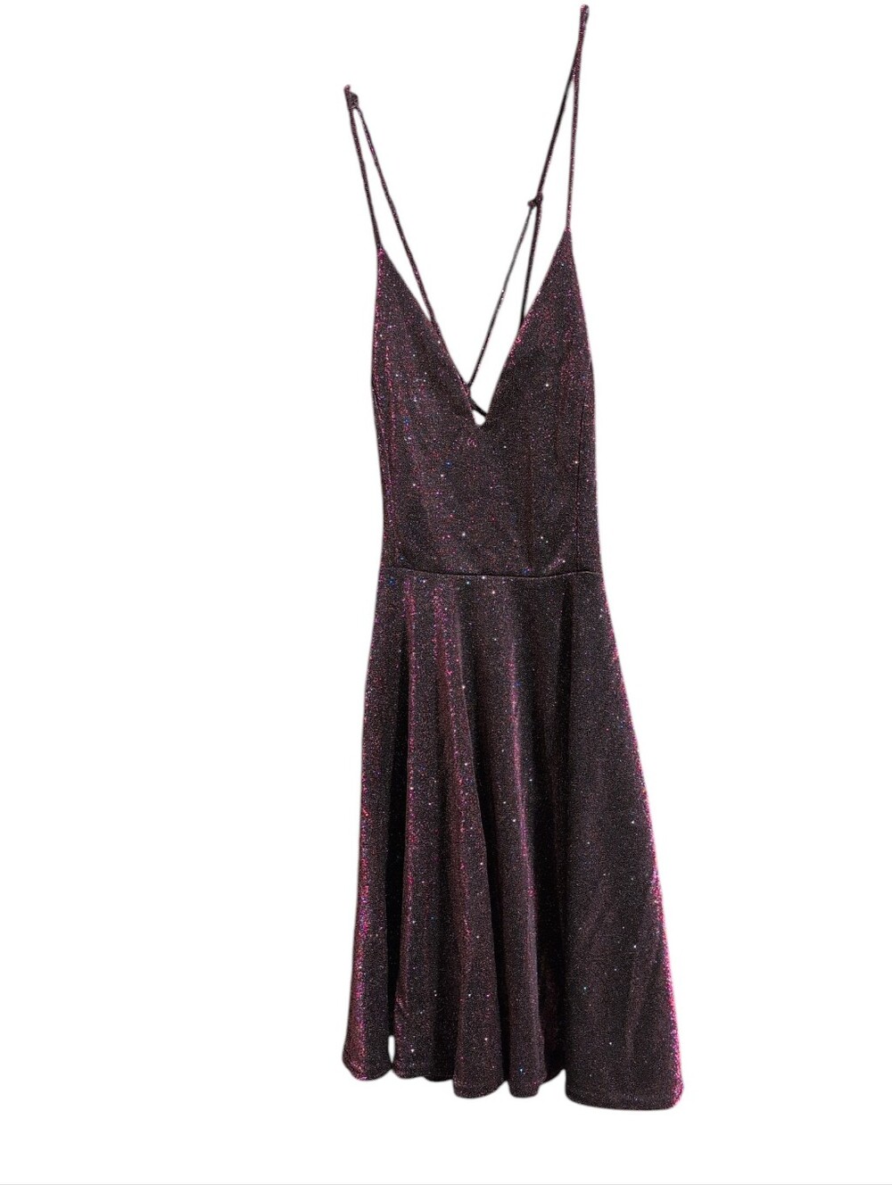 Lovely Day Purple Glitter Skater Dress Medium Open Back Party Club Mini